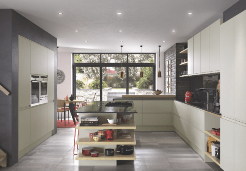 Modern bespoke fitted kitchen with island, installed by Nottingham Joinery